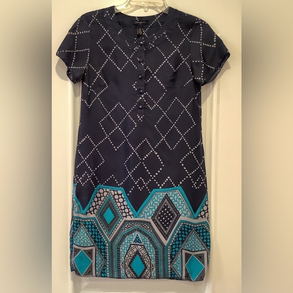 Banana Republic Dress Blue Geometric Print Size XS Silk Blend Short Sleeves - Picture 1 of 10